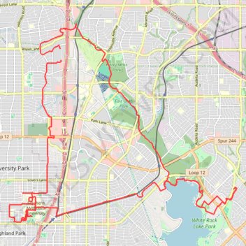 Cycling in Dallas and Park Cities trail, distance, elevation, map, profile, GPS track