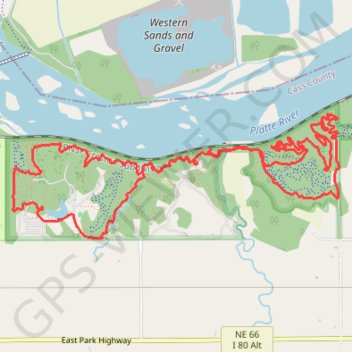 Platte River State Park Loop via Ruthie's Backyard Trail, Stone Creek, Jeanny Newman Lake and East Bound and Down trail, distance, elevation, map, profile, GPS track
