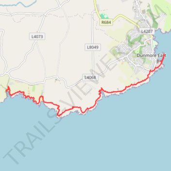 Ballymacaw and Dunmore East cliff walk trail, distance, elevation, map, profile, GPS track