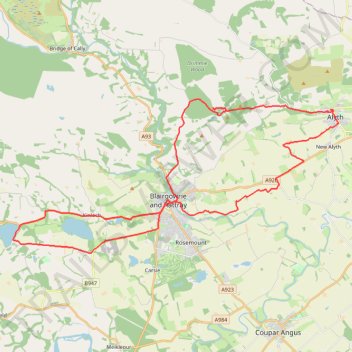 Loop Gravel Ride around Blairgowrie and Rattray between Loch of Clunie and Alyth trail, distance, elevation, map, profile, GPS track