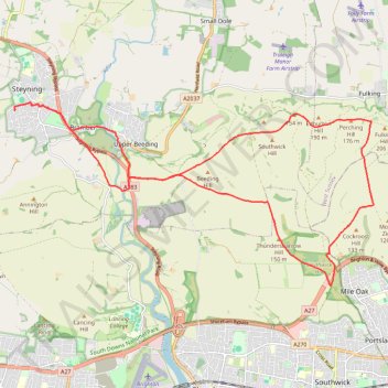 Truleigh Hill and Mile Oak from Steyning and Beeding trail, distance, elevation, map, profile, GPS track