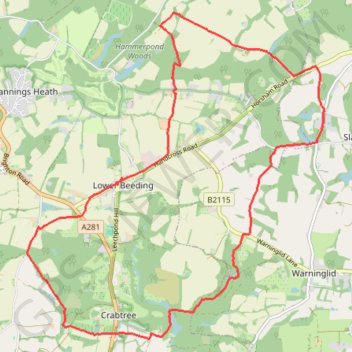 Walk - Slaugham, Furnace Pond, Lower Beeding trail, distance, elevation, map, profile, GPS track