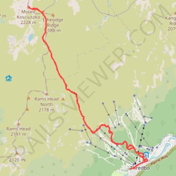 Mount Kosciuszko trail, distance, elevation, map, profile, GPS track