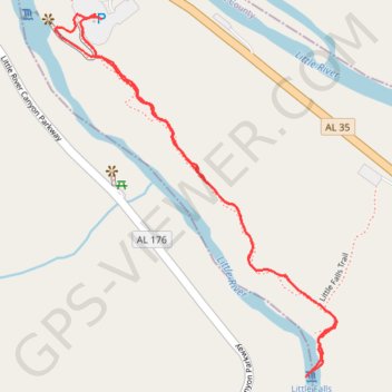 Little Falls Trail in Little River Canyon National Preserve trail, distance, elevation, map, profile, GPS track
