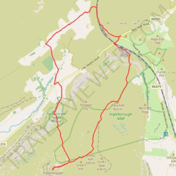 Inglebrough loop hike from Ribblehead trail, distance, elevation, map, profile, GPS track