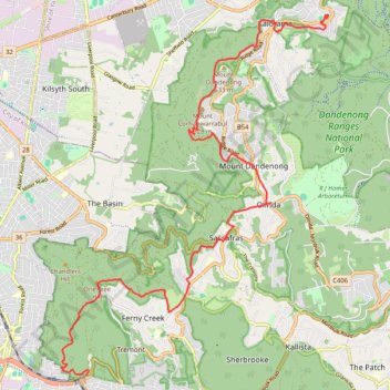 Dandenong Ranges National Park Ridgewalk trail, distance, elevation, map, profile, GPS track