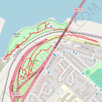 Africville and Africville lookout trails on foot trail, distance, elevation, map, profile, GPS track