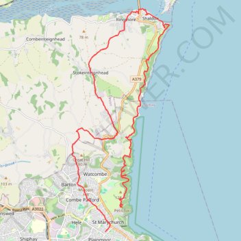 Babbacombe Shaldon Loop trail, distance, elevation, map, profile, GPS track