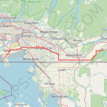 Tsawwassen - Chilliwack trail, distance, elevation, map, profile, GPS track